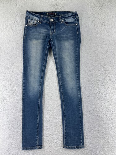 Secretly Evil Pants Womens 7 Blue Denim Jeans Skinny Leg Bling Cotton Low 28x29
