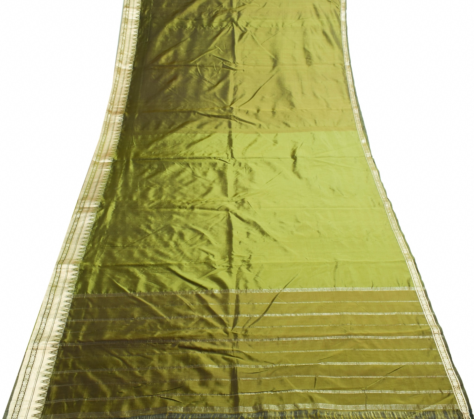 Sushila Vintage Henna Green Dual Tone Saree Pure Silk Zari Brocade Sari Fabric