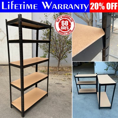 Heavy Duty 59''H Shelf Unit Garage Metal Storage 5 Level Shelves Rack Steel & MDF
