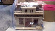 Plastic Town Buildings Post Office & Farm Supply Store Brown 6 items 7.25" Long