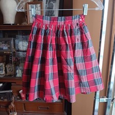 20" 20W Vtg 50s ROCKABILLY COUNTRY COTTON RED PLAID PRINT COTTON SIDE ZIP Skirt