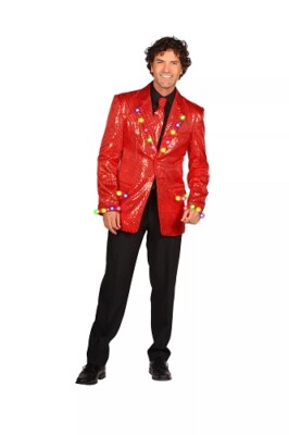 Mens Red Sequin LED Jacket Tie Christmas Elton John Party Singer - Main Image