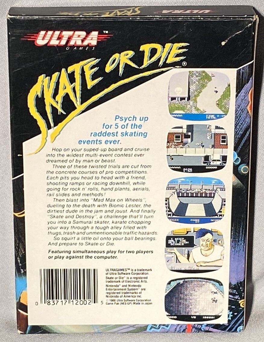GAME NINTENDO NES Skate or Die (1988 COMPLETE w/BOX/manual) EX
