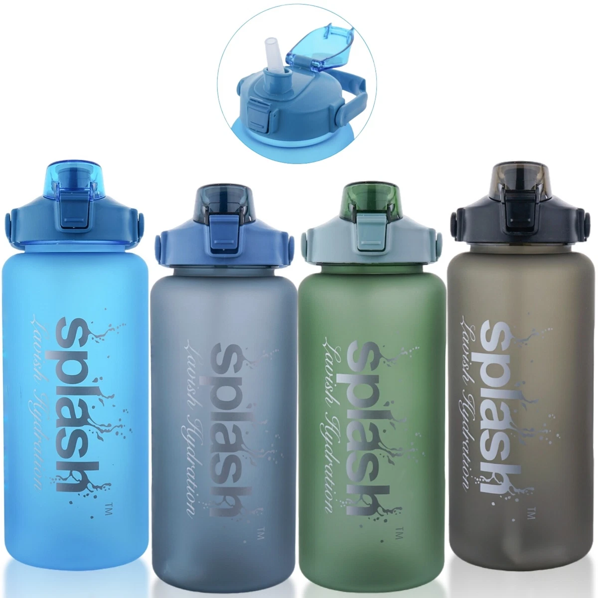 64 oz Water Bottle With Handle & Straw Leakproof Sports Drinking Water Bottle