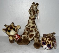 New 2020 TY Beanie Baby 6" GAVIN Giraffe Animal Plush Lot-Peaches, Mabs & Case