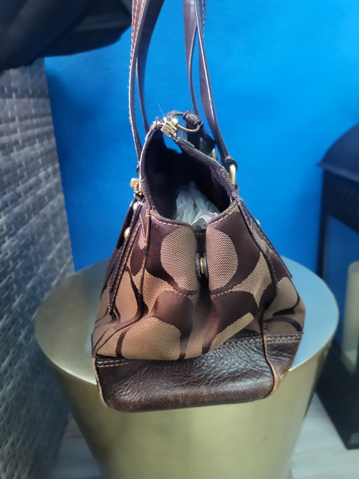 Authentic Coach Monogram Brown Leather Handbag To… - image 5