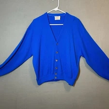 VTG 60’s Richman Brother V-Neck Cardigan Orlon Sweater Adult XL Blue