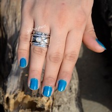 Rainbow Moonstone Gemstone 925 Sterling Silver Spinner Ring Meditation Jewelry