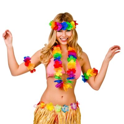 Ladies Waikiki HAWAIIAN Piece Set Fancy Dress Garland Summer Party Luau  Lei UK
