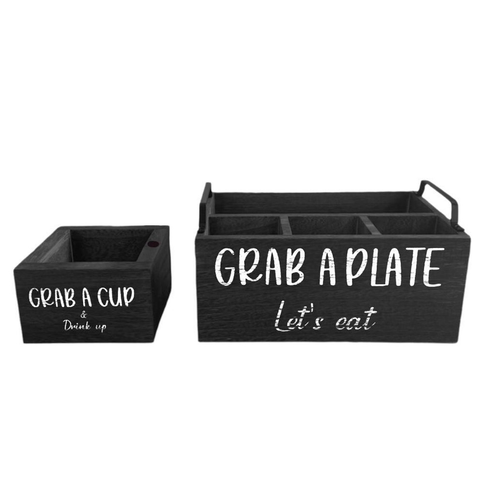 Plate Dispenser Organizer, Wooden Paper Plate Holders Utensil Caddy for