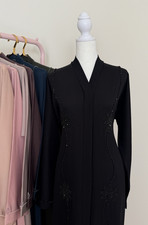 Black Abaya for Women, Beaded Detailing, Long Sleeve, Modest Style, One Size