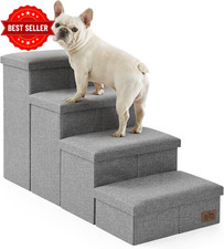 Dog Stairs with Storage, 4-Step Wider Sturdy Dog Steps for Small/Medium/Large Do
