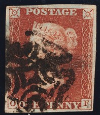 Product Image: 1840 Penny Red Spec AS59 Black Plate 9 (OF)   Fine Used  4 Margins