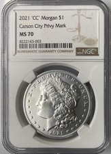 NGC MS 70 2021-CC Morgan .999 Silver Dollar Centenary (Carson City Mint Mark)