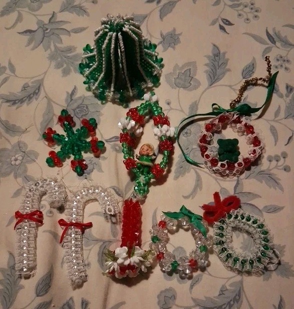Lot Of 9 Vintage Hand Made Beaded Christmas Ornaments