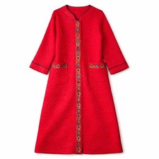 Cozy Valentine's Day VTG 70s Dead Stock Red Quilted House Coat Robe Embroidery