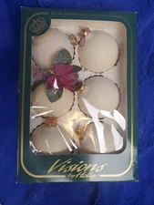 Vintage Visions by Holly American Made 6 Piece Glass Cream Colored Ornaments