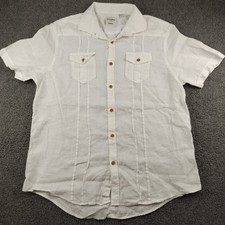 Baird Mcnutt Linen Shirt Sz Large White Short Sleeve Button Up guayabera