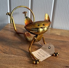 Yoga Cat Pose Rustic Gold Metal Wine Bottle Holder Sculpture  TooArts *With Tags