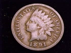 1891 Indian Head Cent, Good grade.