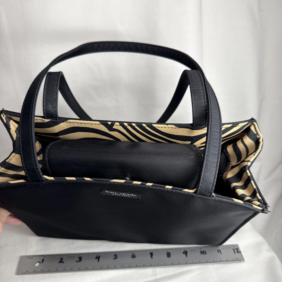 Vtg 1990s Kate Spade black bag nylon outer cloth label animal print accent - Image 3 of 4
