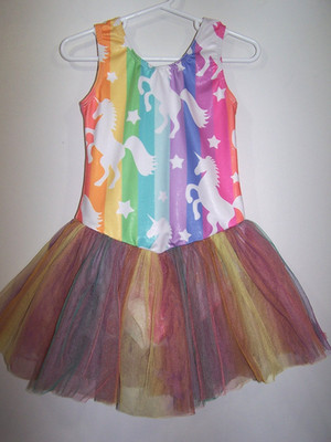 Multi-Color Sparkle Unicorn Leotard, Attached Tutu -Size 120 US Girl's 6/7