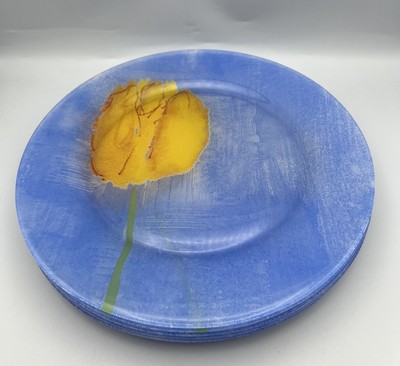 2 Pc Luminarc Tulip Ciel Dinner Plates Yellow Tulips Dishes Cristal France 10.5 