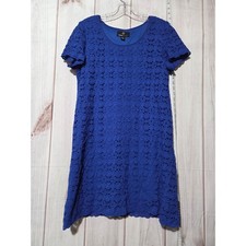 Ronni Nicole Blue Crochet Lace Sheath Dress Short Sleeve Knee Length PL