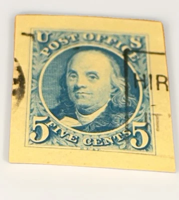 Imperferated Benjamin Franklin 1847 Stamp Blue - Image 1 of 4