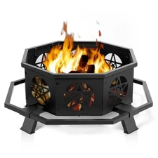 43 Inch Octagonal Outdoor Fire Pit Bonfire Camping Backyard Wood Burning Firepit