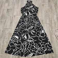 1.STATE Floral Halter Maxi Dress Size S Black White Braided Belt Resort Vacation