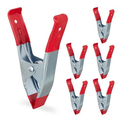 Relaxdays Klemmzwingen Metall 6er Set 50 mm Spannweite 145 mm Leimklemmen rot