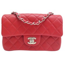 CHANEL Classic Flap Chain Shoulder Handbag Red Quilted Lambskin Leather