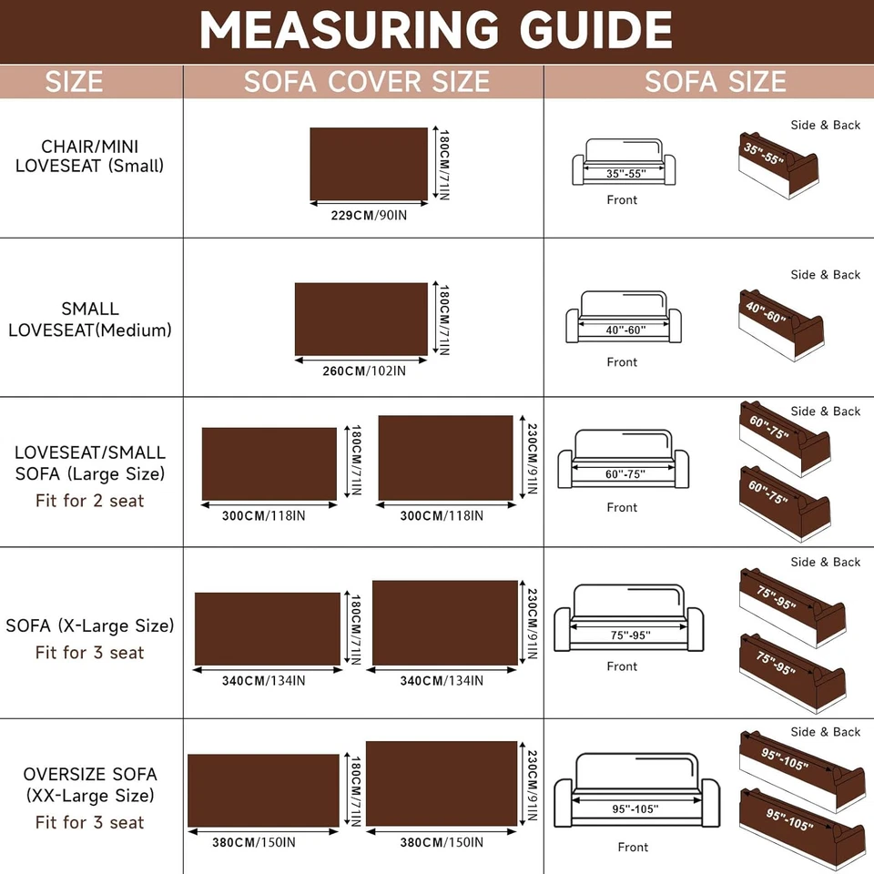 Chocolate Sofa Cover for 2 Cushion Couch, Washable Protector 71''x118 - Image 2 of 4