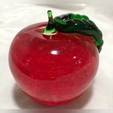 Vintage Art Glass Apple Paperweight Red Green