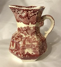 Mason's Vista Pink Red Pitcher Jug 6.5” Landscape Ironstone Antique