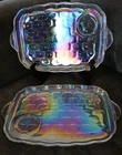 Vintage MCM Federal Iridescent Glass Yorktown Thumbprint Snack Plates Set Of 2