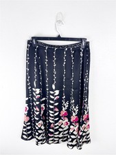 TALBOTS Black Floral 100 Pure Silk Side Zip Lined Skirt 10 Boho Cottagecore