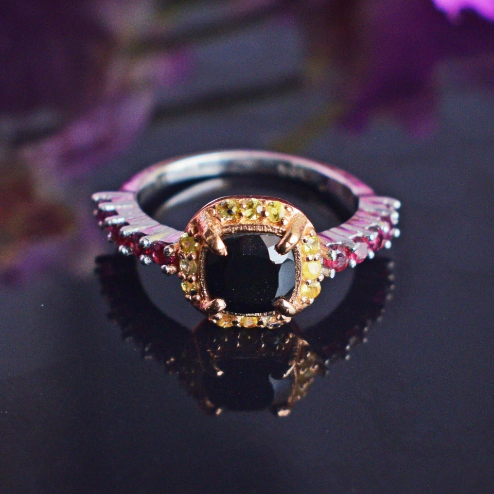 Anello in argento sterling con pietre preziose e granato peridoto onice... - Immagine 3 di 4