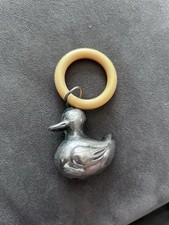 Vintage Antique Silver Baby Rattle and Teething Ring J16