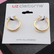 Liz Claiborne Gold Tone Hoop Earrings Hypoallergenic Classic Minimalist Jewelry