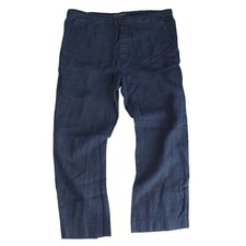 Vintage 90s Linen Pants Womens M Indigo Navy Blue Heavy Drawstring Coastal Indie