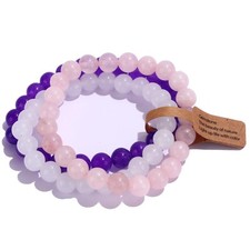 3Pcs 8mm Healing Crystal Gemstone Beaded Bracelet for Women Men Jewelry Set