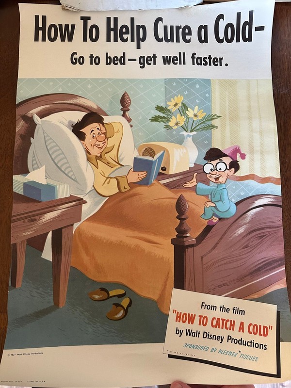Walt Disney How To Catch A Cold 1951 Poster Vintage Movie Promo Kleenex Tissues