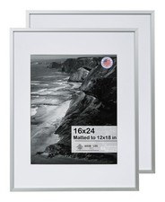 16x24 Silver Aluminum Metal Picture Frame with Mat 12x18 - Wall Display Poste...