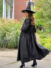 Handmade black cotton full length witch dress for women