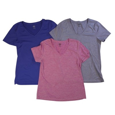 Lot Athletic Works Women's S 4-6 Pink Purple Short Sleeve V-Neck Quick Dry Tops