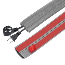 10FT Floor Cord Cover, 0.6" W x 0.28" H Cord Hider, Gray Wood Grain