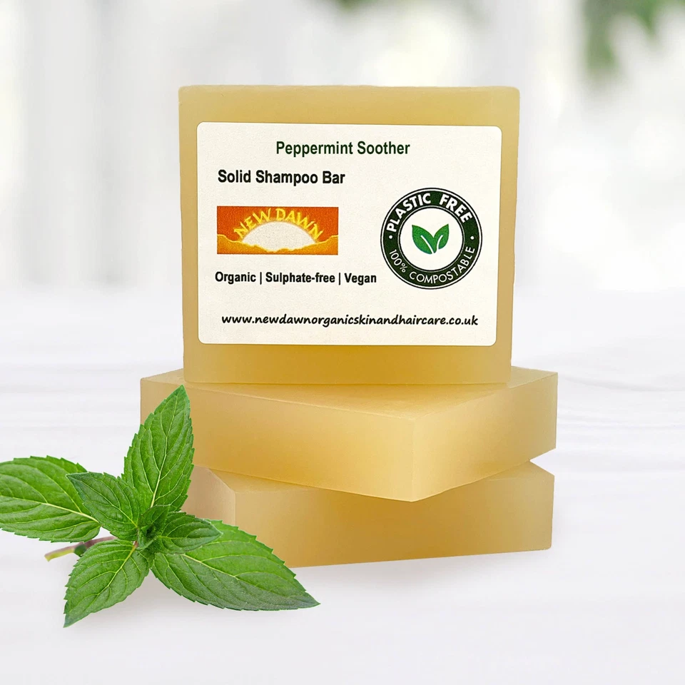 NEW DAWN ORGANIC SKIN & HAIR CARE Natural Shampoo Bar Peppermint Organic Hair Soap Plastic & SLS Free