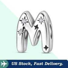 KUNSIR 925 Sterling Silver Letter M Charm For Bracelet Or Necklace Pendant Charm